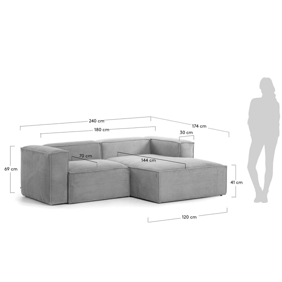 KAVE HOME Blok sofa, m. h�jre chaiselong - gr� fl�jl