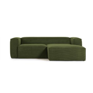 KAVE HOME Blok 2-sits Soffa, med Höger Schäslong - Grön Manchester Sammet (240 cm)