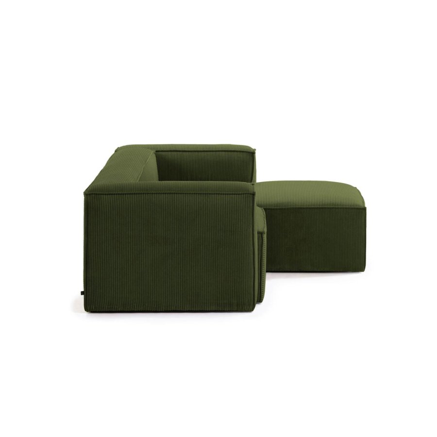 KAVE HOME Blok 2-manns sofa, med hyre sjeselong - grnn kordflyel (240 cm)