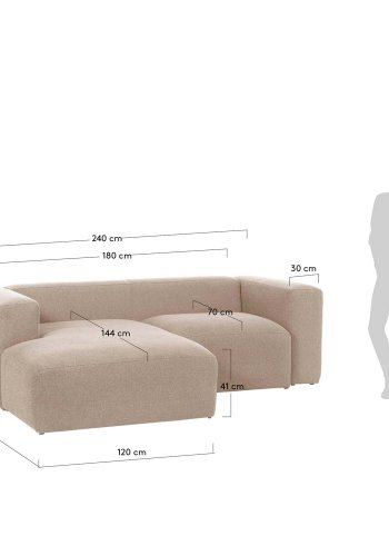 KAVE HOME Block sofa, med venstre sjeselong - beige polyester og stl