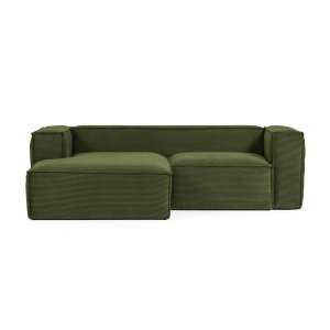 KAVE HOME Blok 2-sits Soffa, med Vänster Schäslong - Grön Manchester Sammet (240 cm)