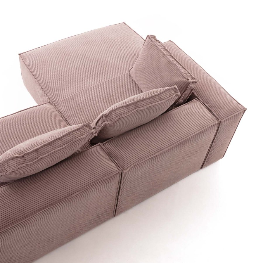 KAVE HOME Block sofa, med sjeselong - rosa fl�yel