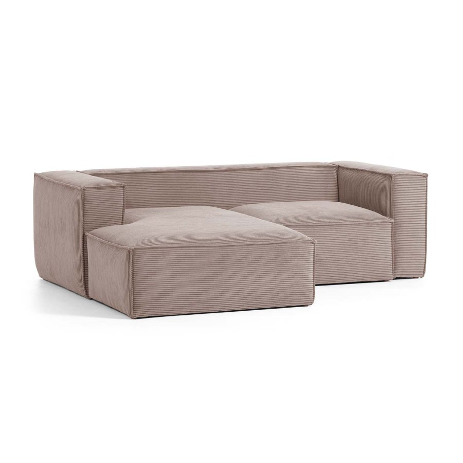 KAVE HOME Block sofa, med sjeselong - rosa fl�yel