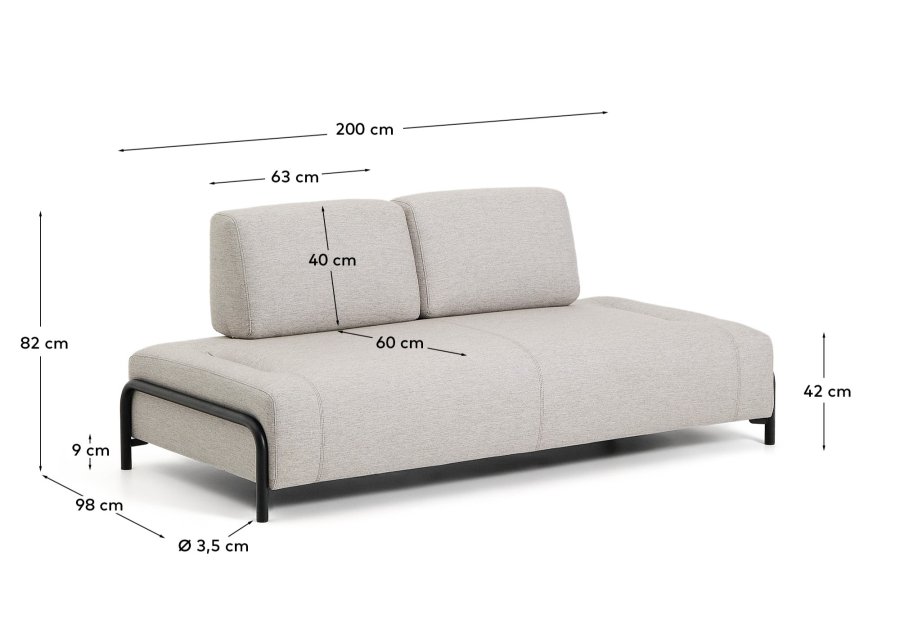 KAVE HOME Compo 2-pers. modul sofa - gr� stof og sort metal (200cm)