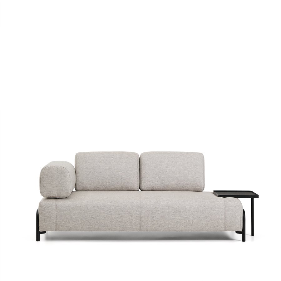 KAVE HOME Compo 2-pers. modul sofa, m. stort bakkebord - gr� stof og sort metal (200cm)