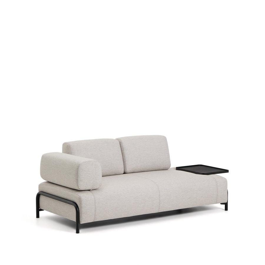 KAVE HOME Compo 2-pers. modul sofa, m. stort bakkebord - gr� stof og sort metal (200cm)