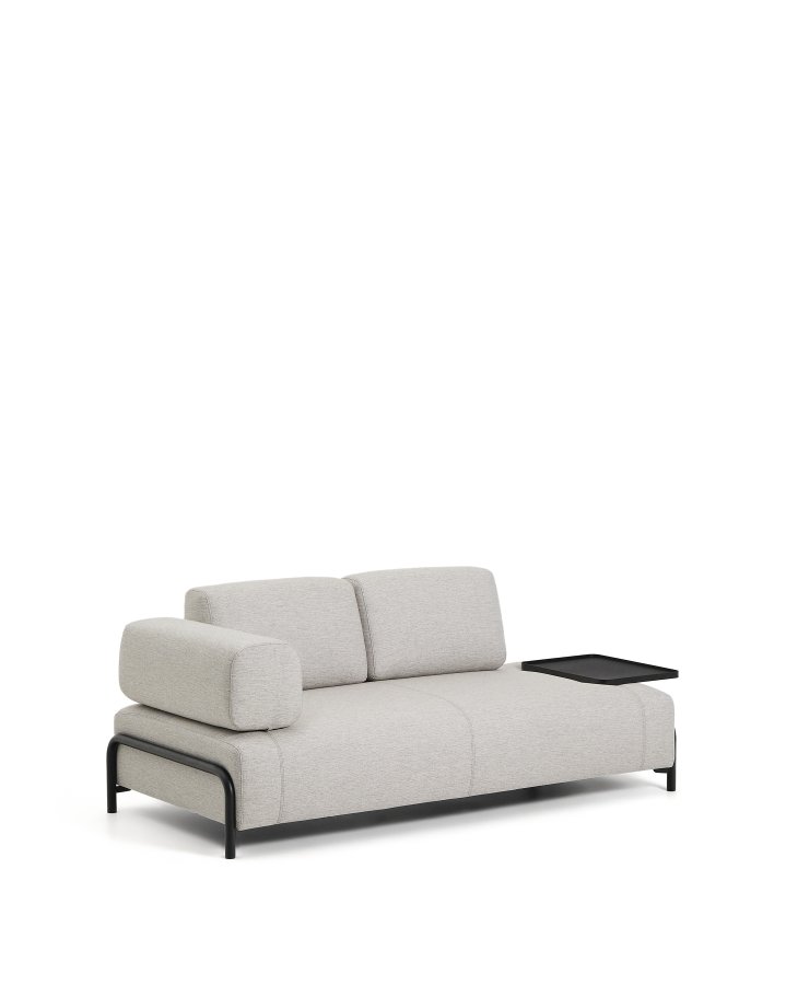 KAVE HOME Compo 2-pers. modul sofa, m. stort bakkebord - gr� stof og sort metal (200cm)