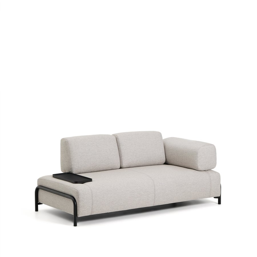 KAVE HOME Compo 2-pers. modul sofa, m. lille bakkebord - gr� stof og sort metal (200cm)