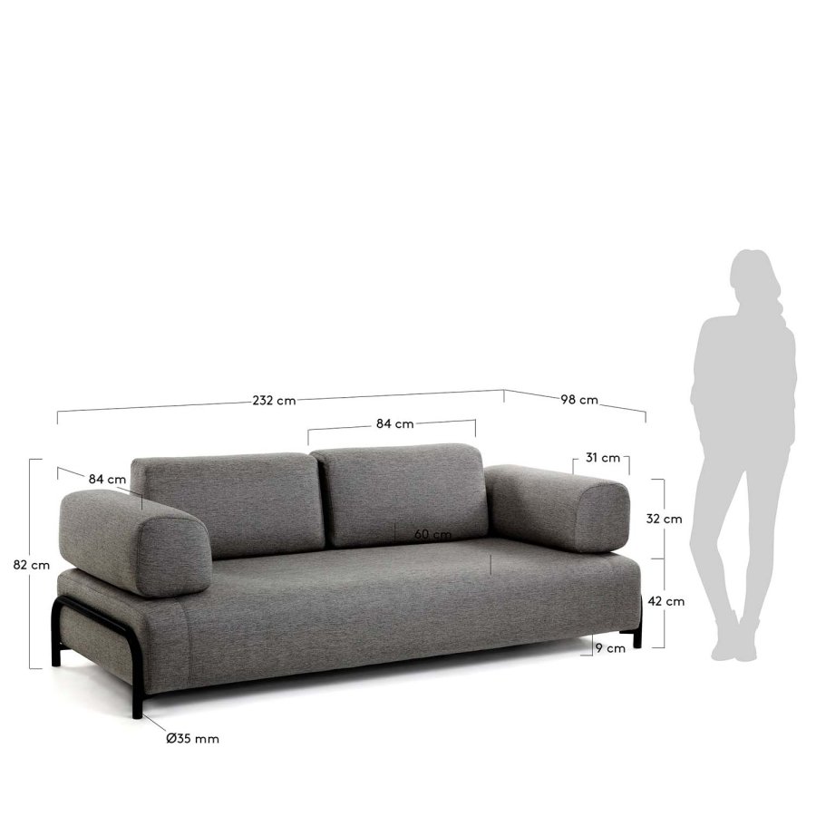 KAVE HOME Compo 3-sits Soffa - Gr� Polyester och St�l