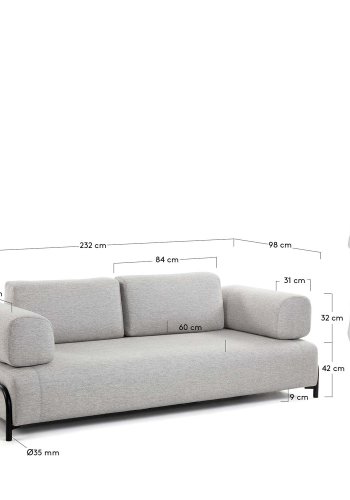 KAVE HOME Compo 3-manns sofa - beige polyester og stl