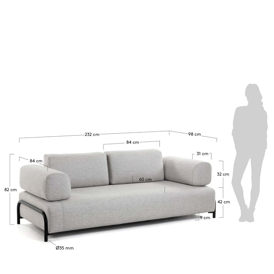 KAVE HOME Compo 3-manns sofa - beige polyester og stl