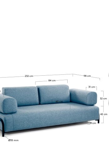 KAVE HOME Compo 3-sits Soffa - Bl� Polyester och St�l