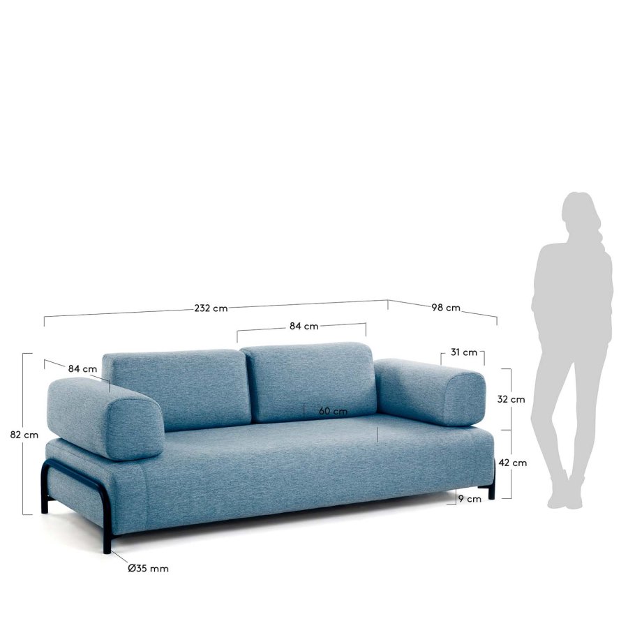 KAVE HOME Compo 3-sits Soffa - Bl� Polyester och St�l