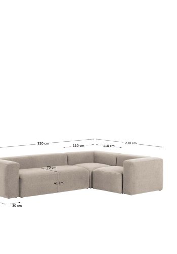 KAVE HOME Block hjrnesofa - beige polyester