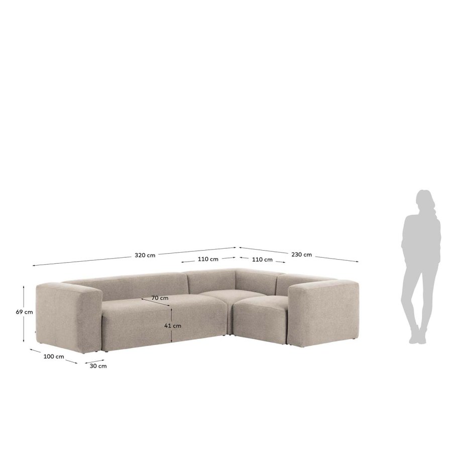 KAVE HOME Block hjrnesofa - beige polyester