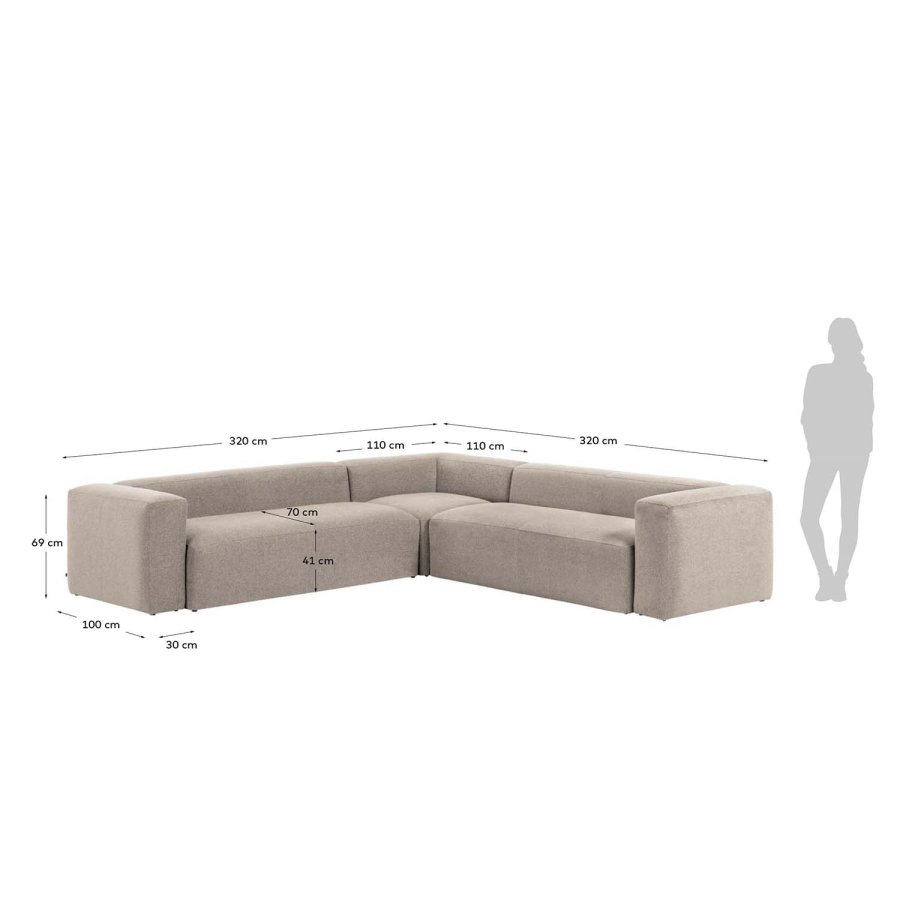 KAVE HOME Block hjrnesofa - beige polyester