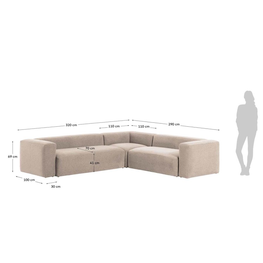 KAVE HOME Block hjrnesofa - beige polyester