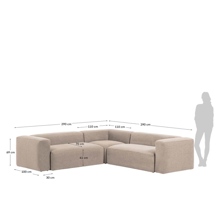 KAVE HOME Block hjrnesofa - beige polyester