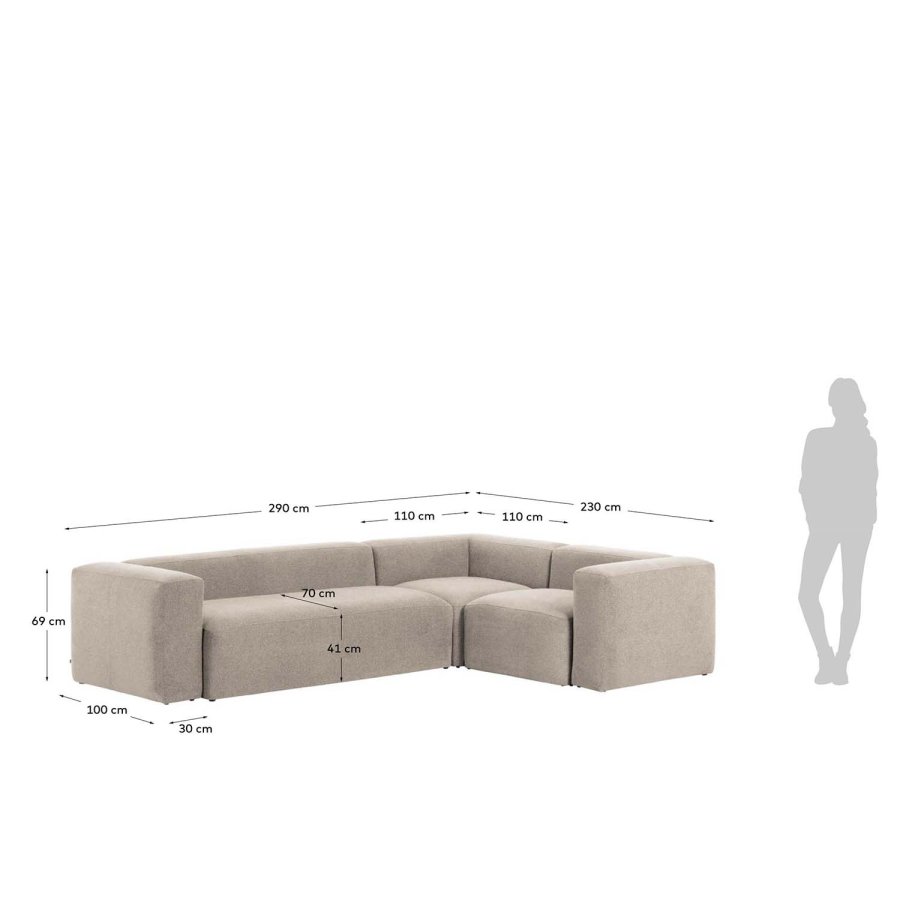 KAVE HOME Block hjrnesofa - beige polyester
