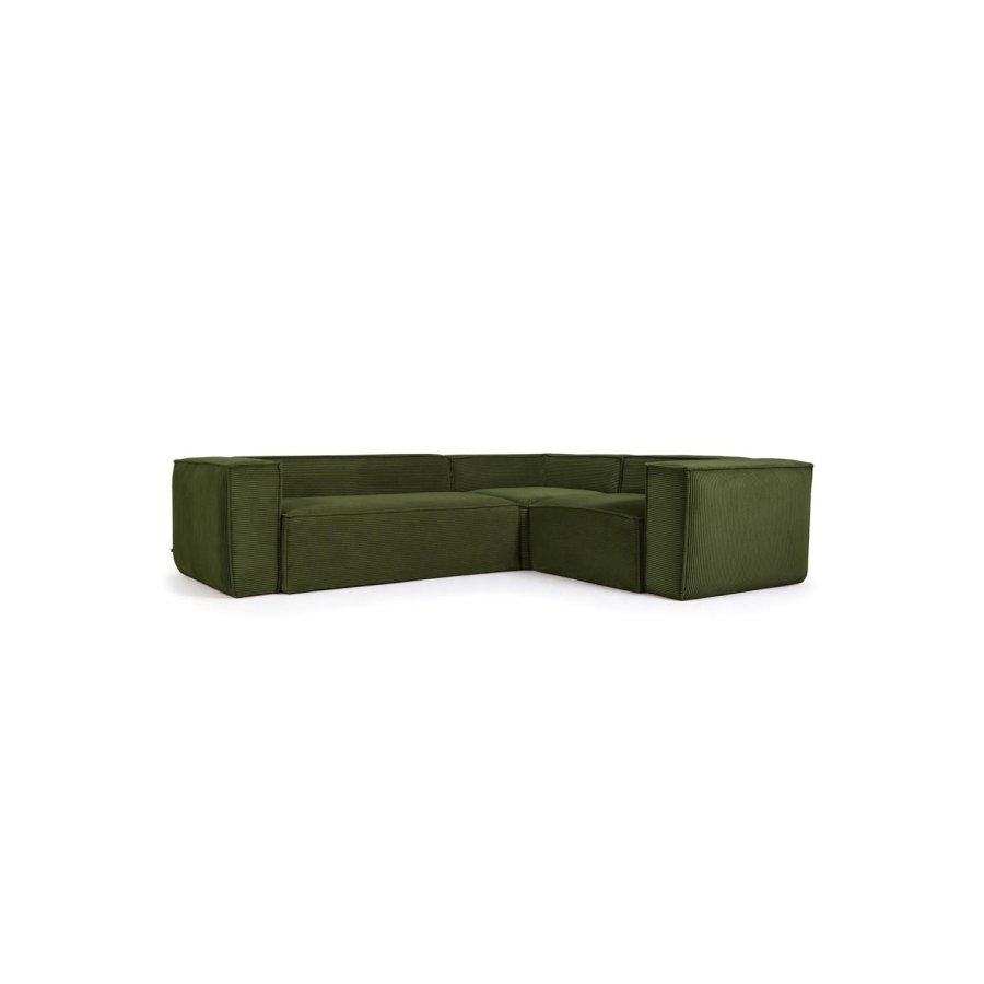 KAVE HOME Blok 3-manns hjrnesofa - grnn kordflyel (290x230 cm)