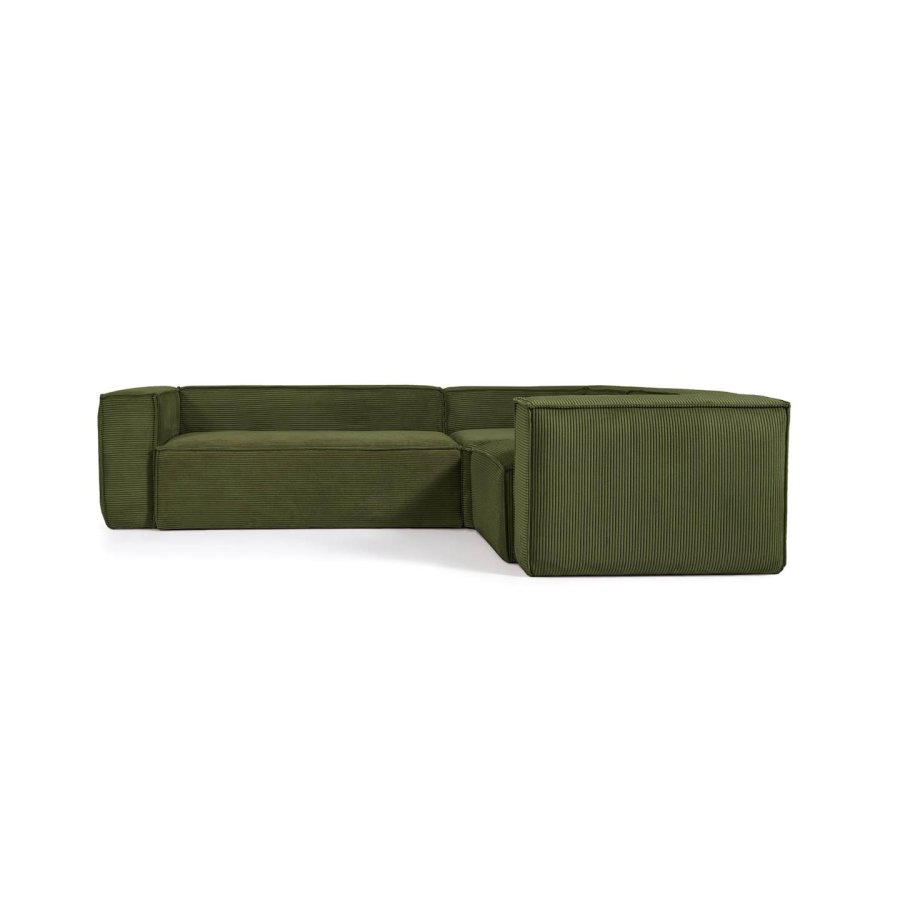 KAVE HOME Blok 3-manns hjrnesofa - grnn kordflyel (290x230 cm)