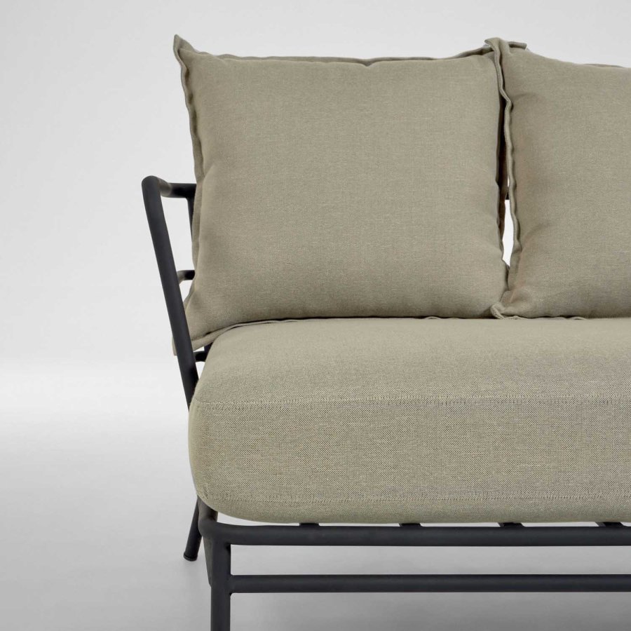 KAVE HOME Mareluz 3-manns hagesofa med puter - grtt stoff og sort stl