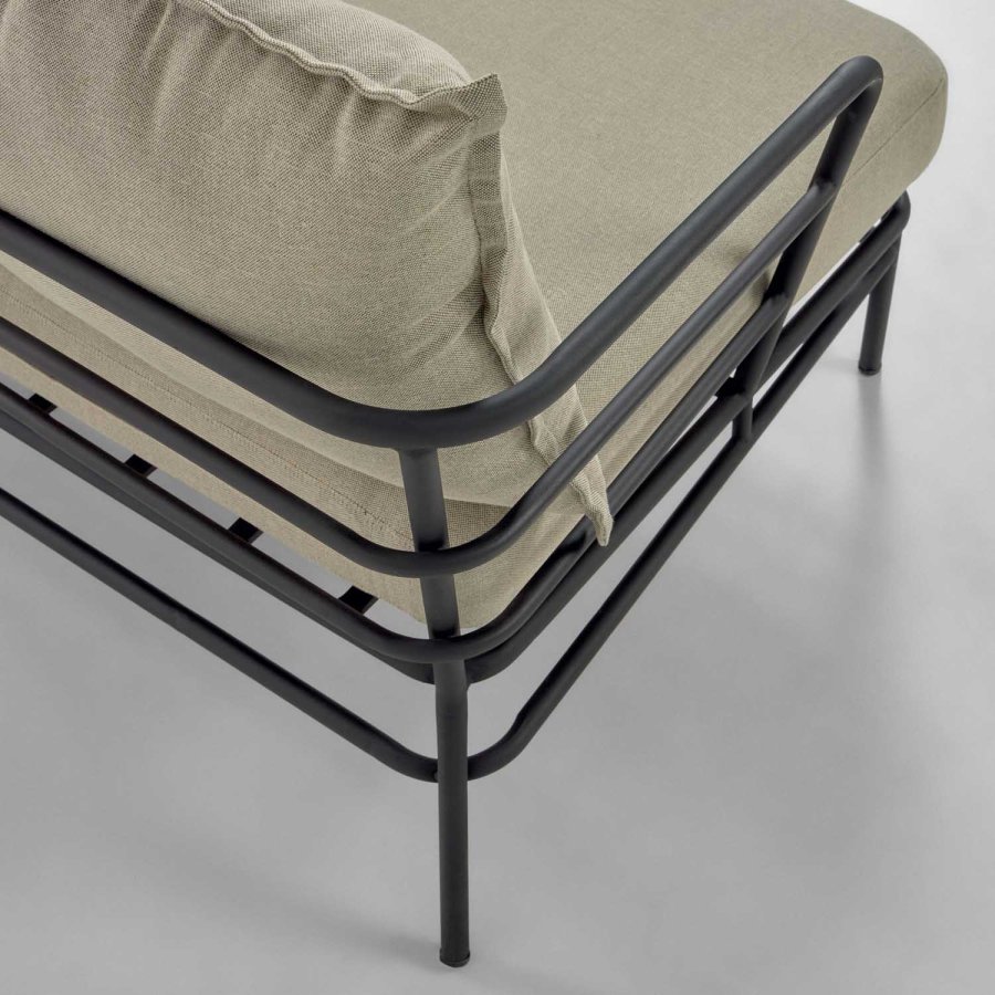 KAVE HOME Mareluz 3-manns hagesofa med puter - grtt stoff og sort stl