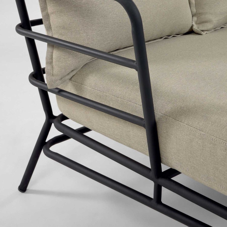 KAVE HOME Mareluz 3-manns hagesofa med puter - grtt stoff og sort stl