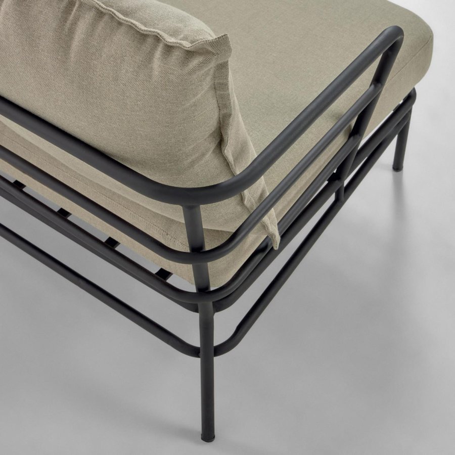 KAVE HOME Mareluz 3-manns hagesofa med puter - grtt stoff og sort stl