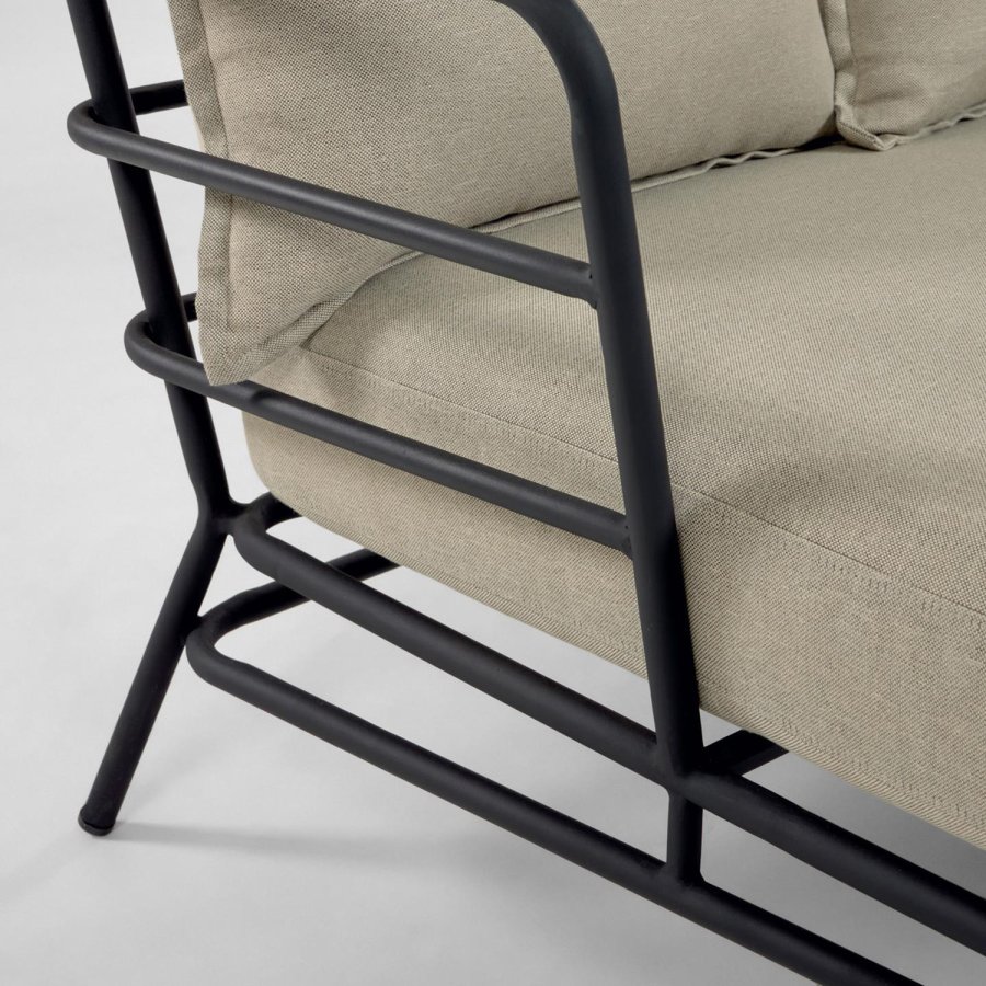 KAVE HOME Mareluz 3-manns hagesofa med puter - grtt stoff og sort stl