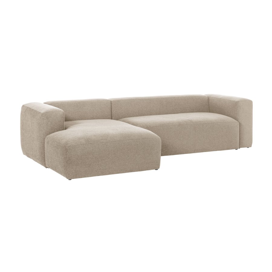 KAVE HOME Block 3-manns sofa, med venstre sjeselong - beige stoff