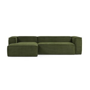 KAVE HOME Blok 3-sits Soffa, med Vänster Schäslong - Grön Manchester Sammet (300 cm)