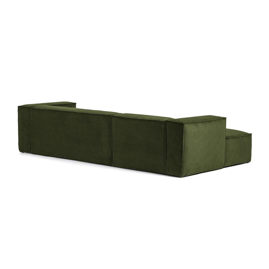 KAVE HOME Blok 3-manns sofa, med venstre sjeselong - grnn kordflyel (300 cm)