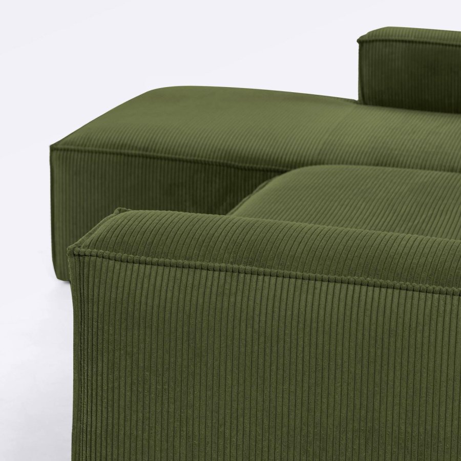 KAVE HOME Blok 3-manns sofa, med venstre sjeselong - grnn kordflyel (300 cm)