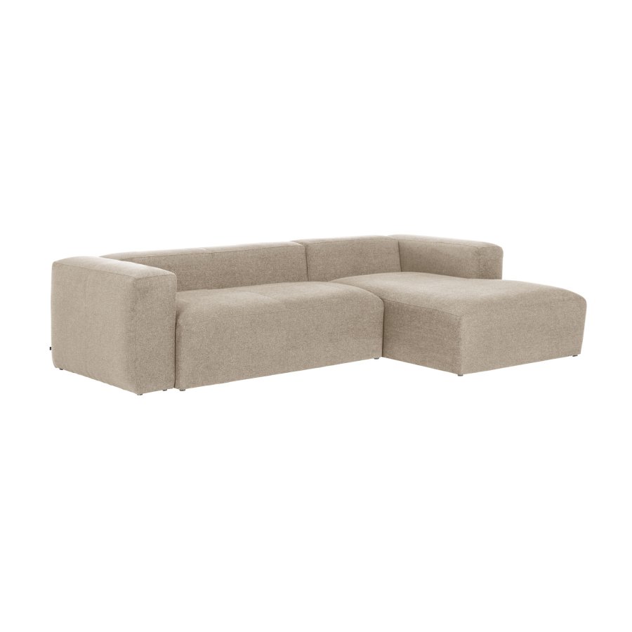 KAVE HOME Block 3-manns sofa, med hyre sjeselong - beige stoff