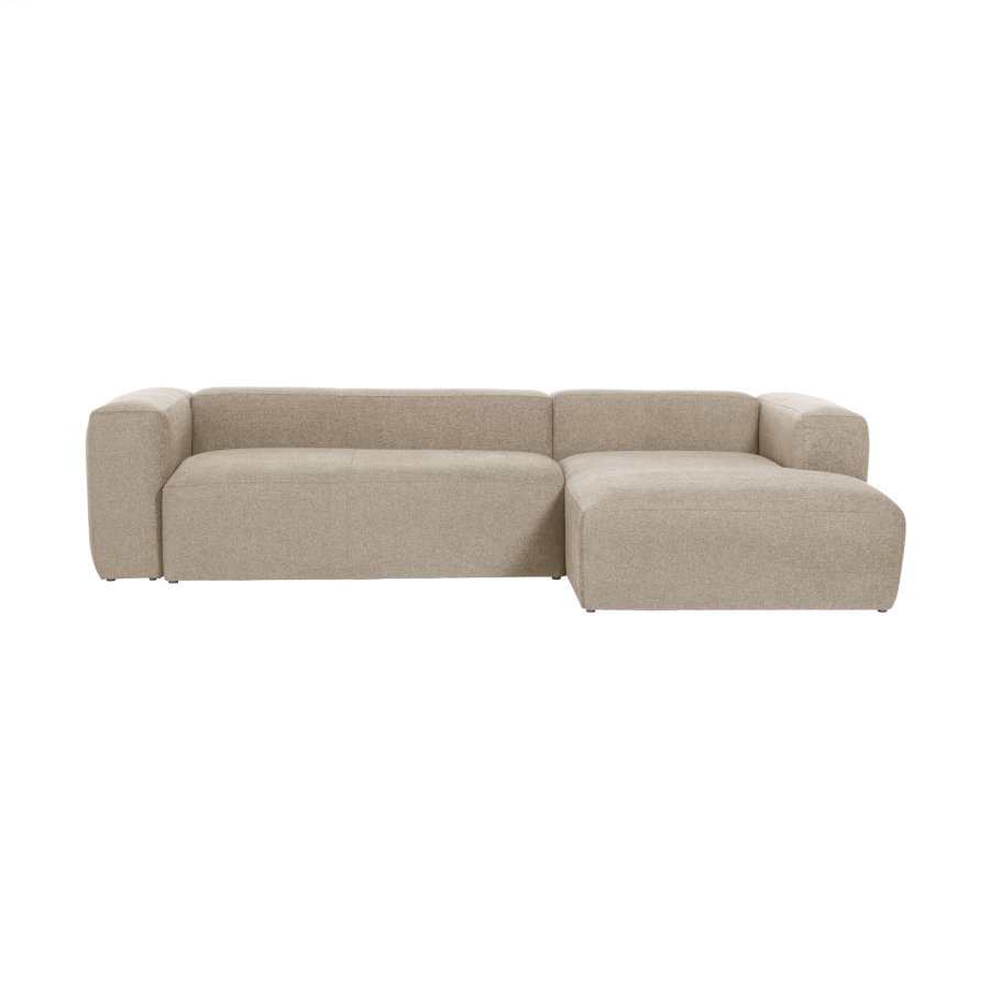 KAVE HOME Block 3-manns sofa, med hyre sjeselong - beige stoff