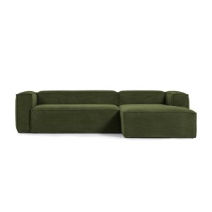 KAVE HOME Blok 3-sits Soffa, med Höger Schäslong - Grön Manchester Sammet (300 cm)
