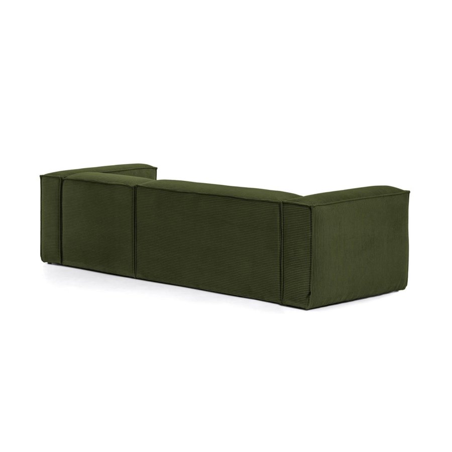 KAVE HOME Blok 3-manns sofa, med hyre sjeselong - grnn kordflyel (300 cm)