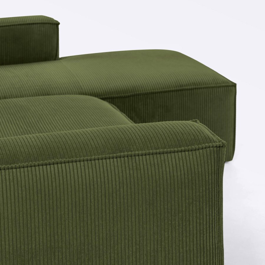 KAVE HOME Blok 3-manns sofa, med hyre sjeselong - grnn kordflyel (300 cm)