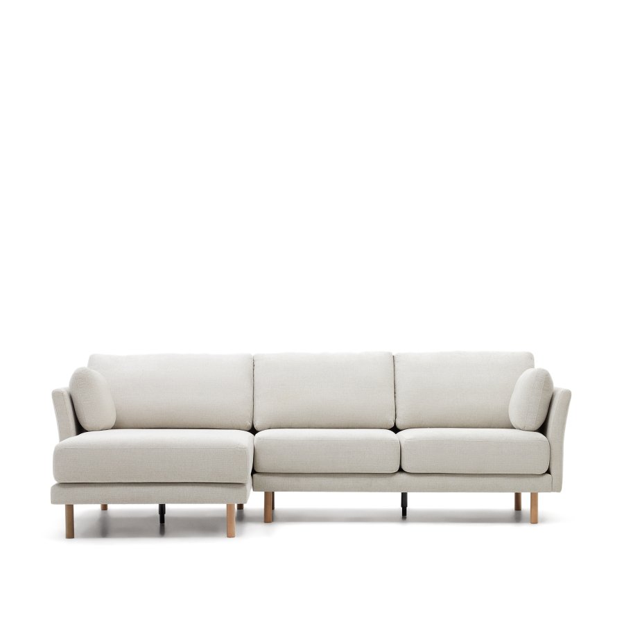 KAVE HOME Gilma 3-manns sofa, med hyre/venstre sjeselong - perlemor-chenille og naturlige ben (260cm)