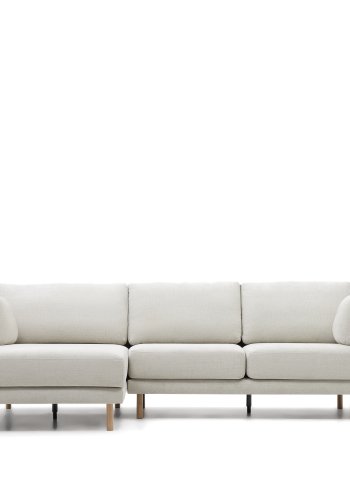 KAVE HOME Gilma 3-manns sofa, med hyre/venstre sjeselong - perlemor-chenille og naturlige ben (260cm)