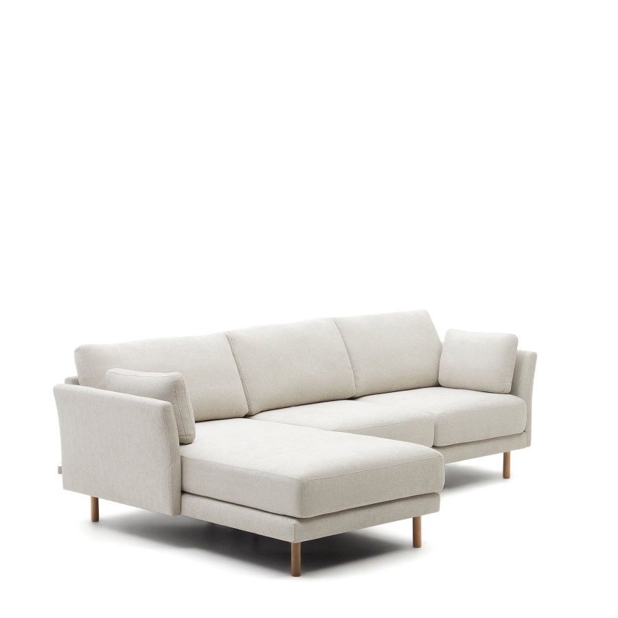 KAVE HOME Gilma 3-manns sofa, med hyre/venstre sjeselong - perlemor-chenille og naturlige ben (260cm)