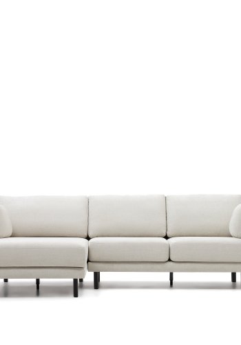 KAVE HOME Gilma 3-manns sofa, med hyre/venstre sjeselong - perlemor chenille og svarte ben (260cm)