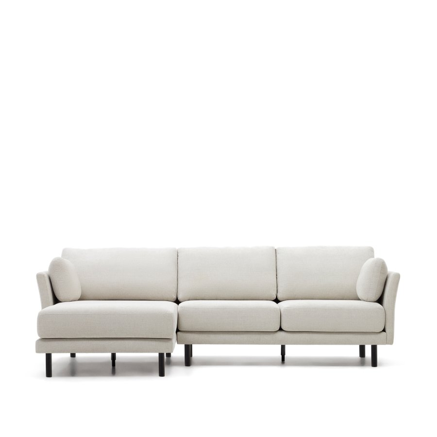 KAVE HOME Gilma 3-manns sofa, med hyre/venstre sjeselong - perlemor chenille og svarte ben (260cm)