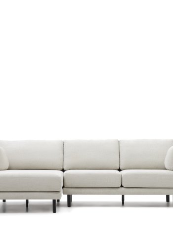 KAVE HOME Gilma 3-manns sofa, med hyre/venstre sjeselong - perlemor chenille og svarte ben (260cm)