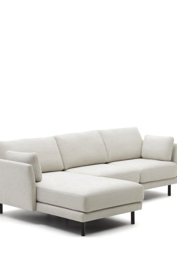 KAVE HOME Gilma 3-manns sofa, med hyre/venstre sjeselong - perlemor chenille og svarte ben (260cm)