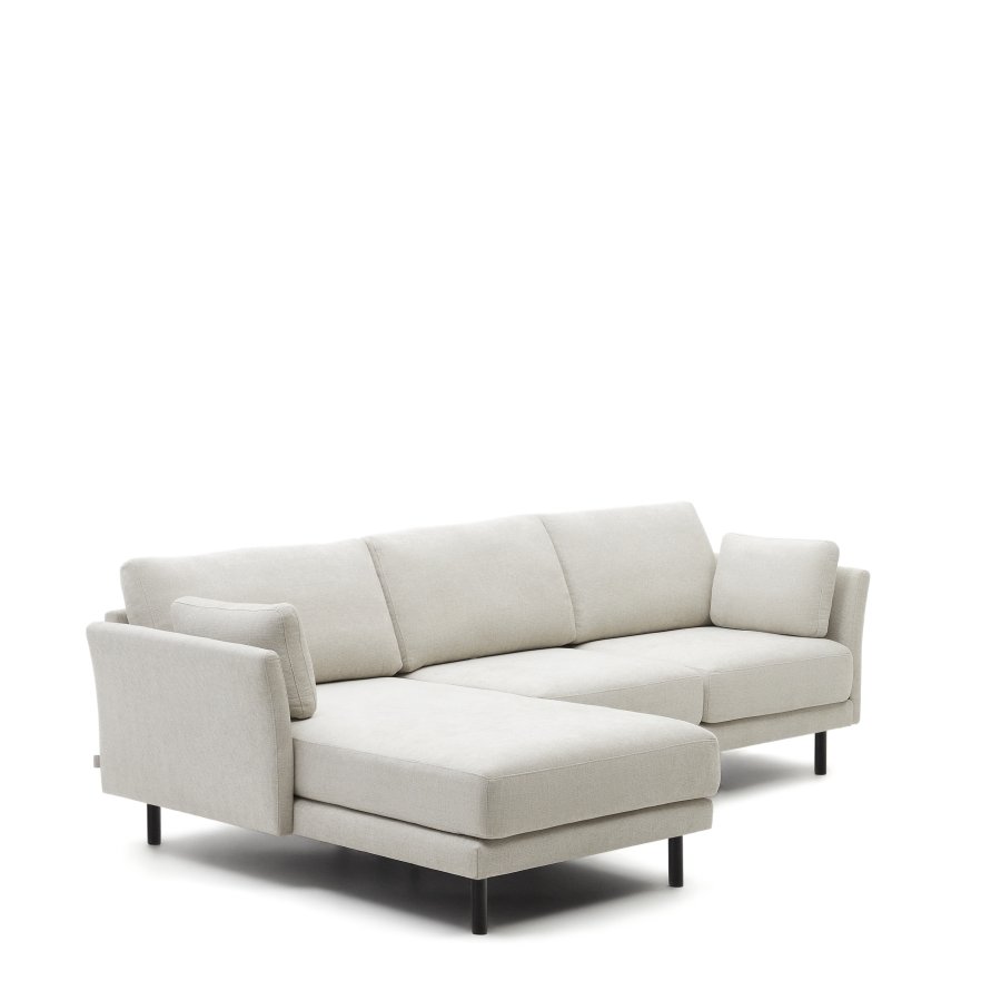 KAVE HOME Gilma 3-manns sofa, med hyre/venstre sjeselong - perlemor chenille og svarte ben (260cm)