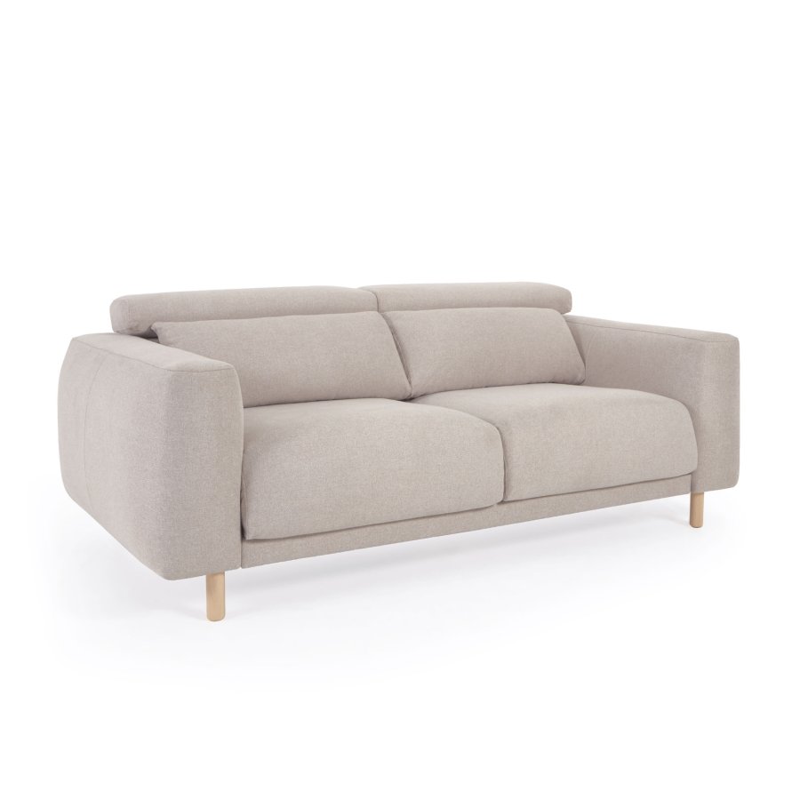 KAVE HOME Singa 3-manns sofa - beige stoff og naturlig bketre