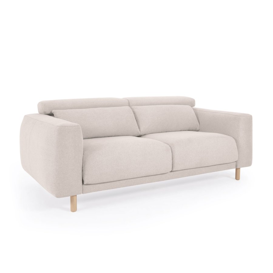 KAVE HOME Singa 3 pers. sofa - hvid stof og natur b�getr�