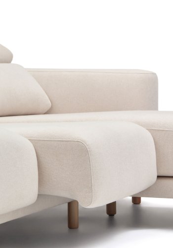 KAVE HOME Singa 3 pers. sofa, m. h�jre chaiselong - hvid stof og natur b�getr�